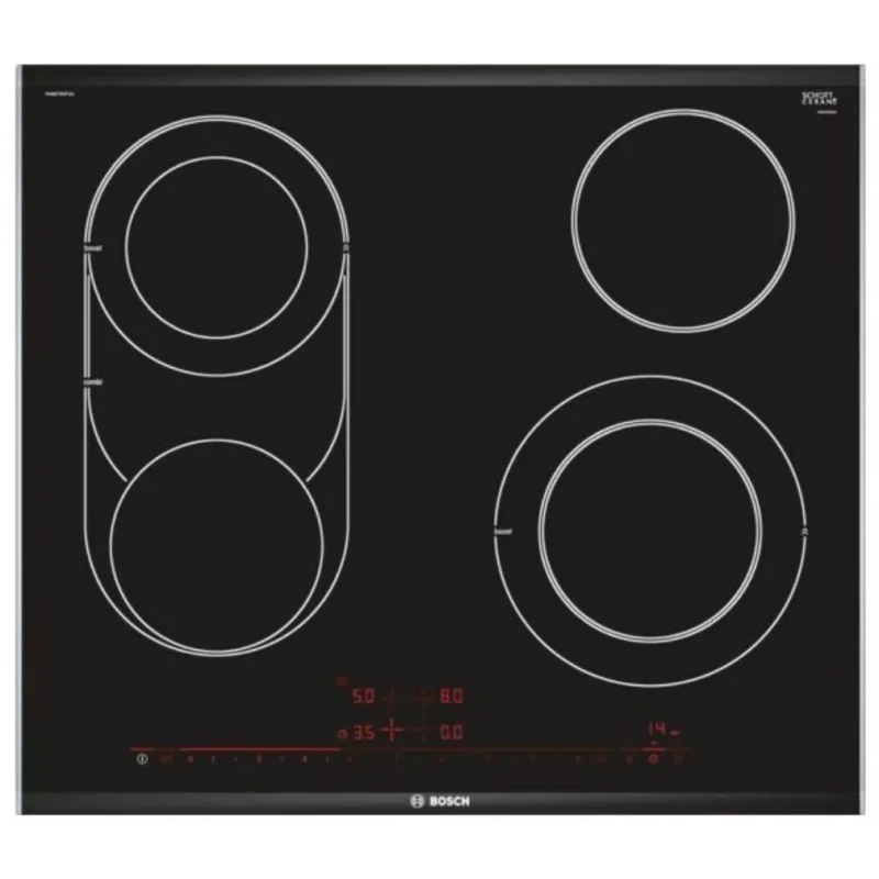 Outlet Bosch PKM675DP1D Beépíthető Kerámia főzőlap Fém keretes, 7800 W, Érintőszenzoros, Gyerekzár, Booster funkció