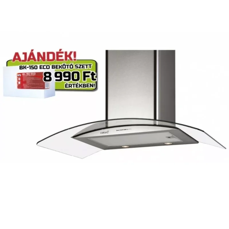 Szezonális akció Cata GAMMA GLASS 600 GX/E LED Fali páraelszívó LED világítás 1 db motor,820 m3/h,50-65 dB,60 cm széles,C