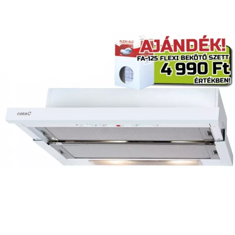 Cata TF-5260 WH/L fehér Beépíthető Kihúzható páraelszívó (Ledes) LED világítás 2 db motor,600 m3/h,54-68 dB,60 cm széles,E Legnépszerűbb
