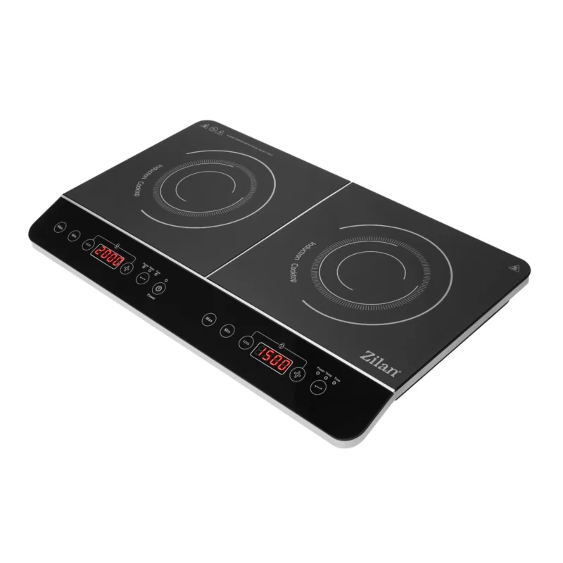 Zilan ZLN8088 indukciós főzőlap, 2000 W / 1500 W, 2 főzőlap, 2×10 fokozat, időzíthető, automatikus kikapcsolás, fekete Azonnali szállítás