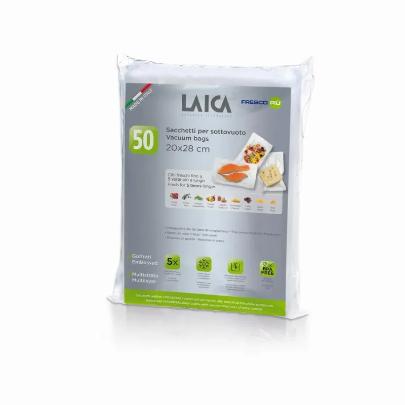 Szezonális akció Laica vákuum csomagoló tasak légcsatornás, BPA mentes, EXTRA erős, 20 x 28 cm, 50db (VT35043)