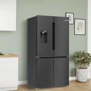 Végkiárusítás Bosch KFI96AXEA szabadonálló 4 ajtós hűtőszekrény, Serie6, 375+199 L, Home Connect, NoFrost, Fekete szálcsiszolt acél (ujjlenyomat-mentes)